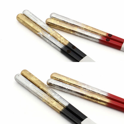 Gold Silver Chopsticks Gift Set | Lacquer Crane Wedding Couple