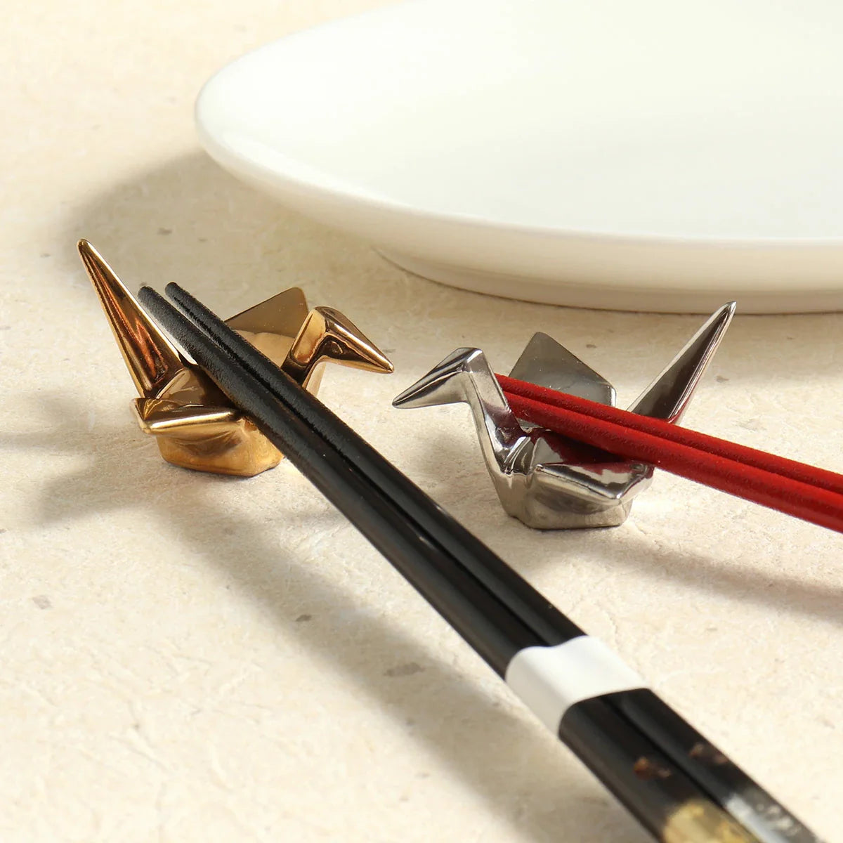 Gold Silver Chopsticks Gift Set | Lacquer Crane Wedding Couple