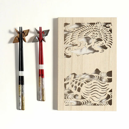 Gold Silver Chopsticks Gift Set | Lacquer Crane Wedding Couple