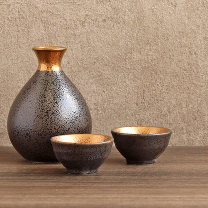 Japanese Sake Set – Kinsai Gold Interior Charcoal Wooden Box