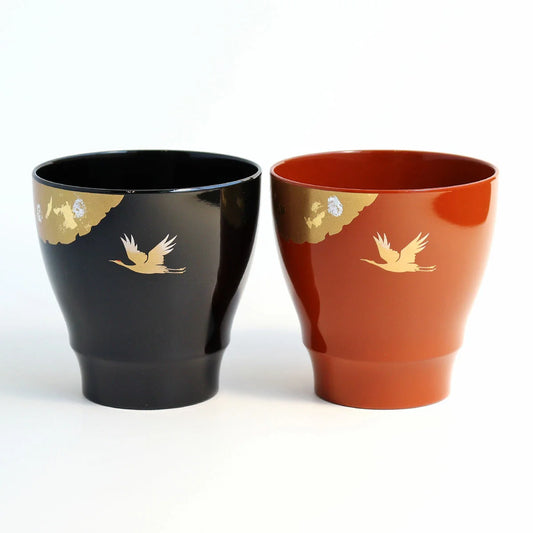 Japanese Lacquer Cup Set – Yamanaka Shikki Crane Goblet Pair