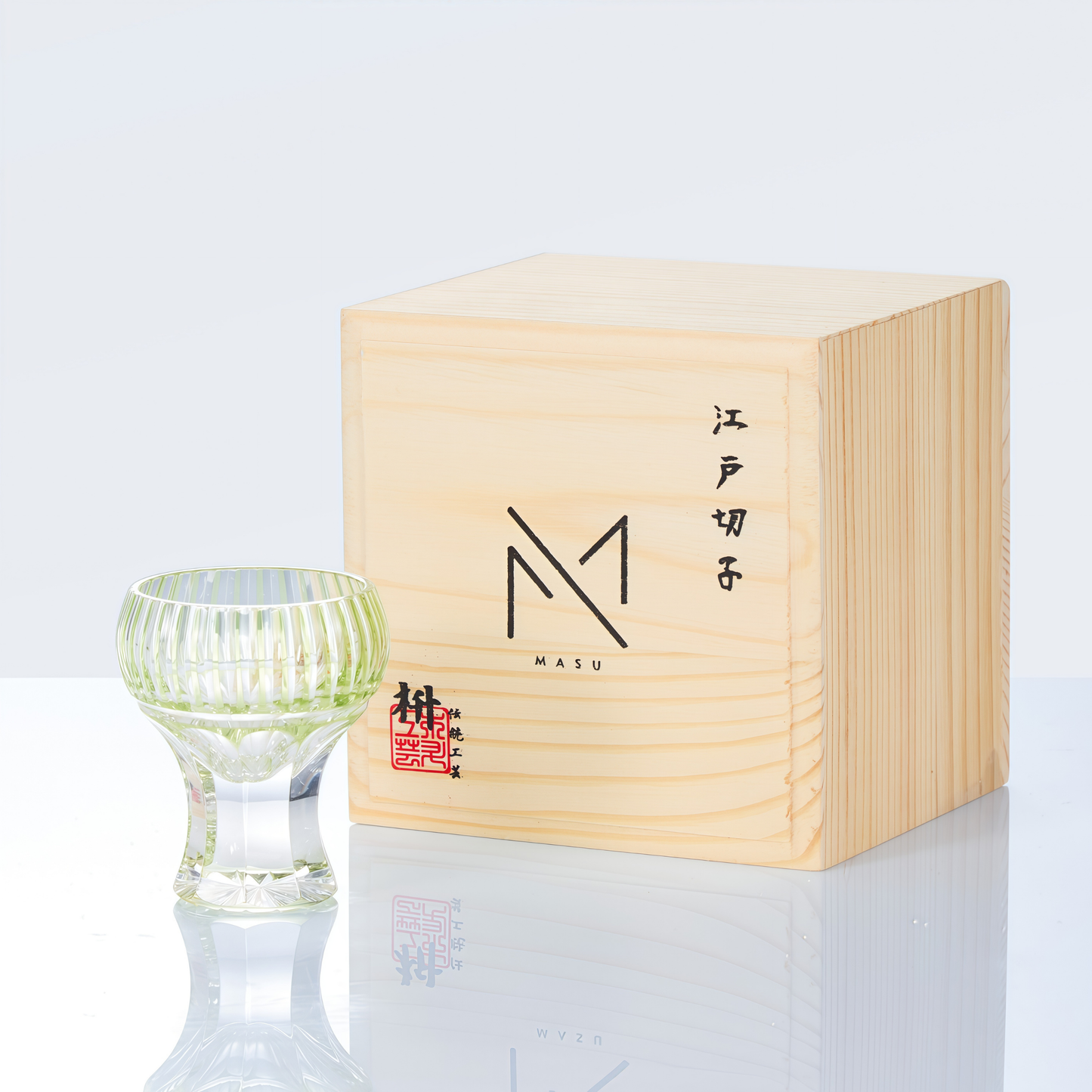 Sake Cup Edo Kiriko Kinpu Hand-Cut Crystal | Tama Tate-Suji Ruri Blue Olive Green Japanese Glassware