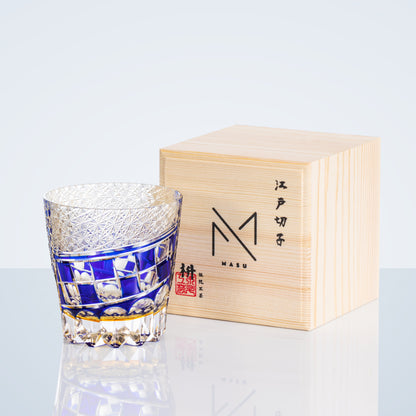Crystal Whiskey Glass Kiriko Sapphire Motif Hand-Cut Japanese Tumbler