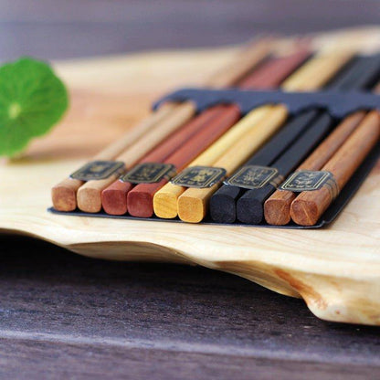Wooden Chopsticks Set of 5 Pairs – Multi-Color with Gift Box