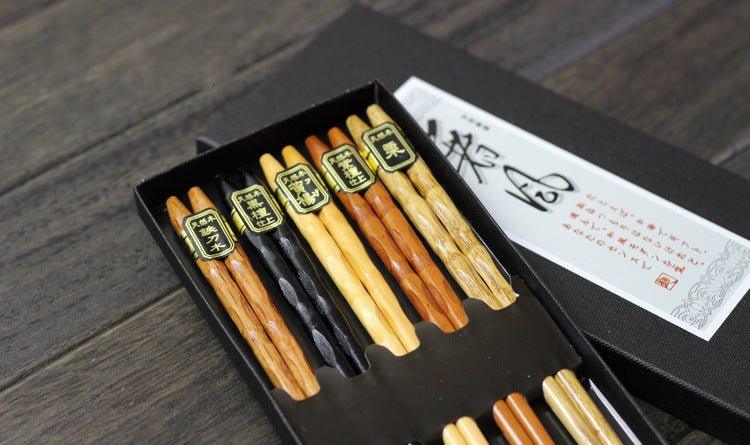 Wooden Chopsticks Set of 5 Pairs – Multi-Color with Gift Box