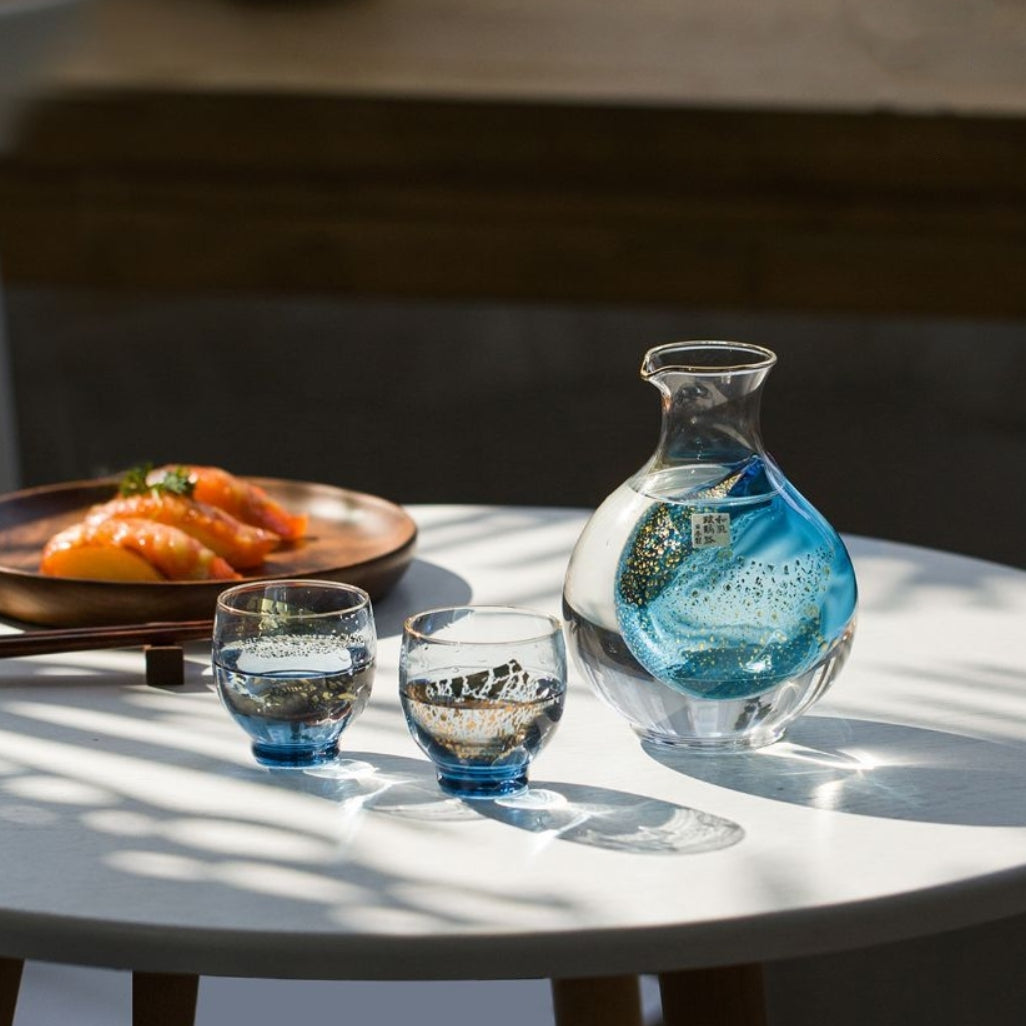 Cold Sake Set with Ice Chamber | Sapphire Galaxy Gold Rim