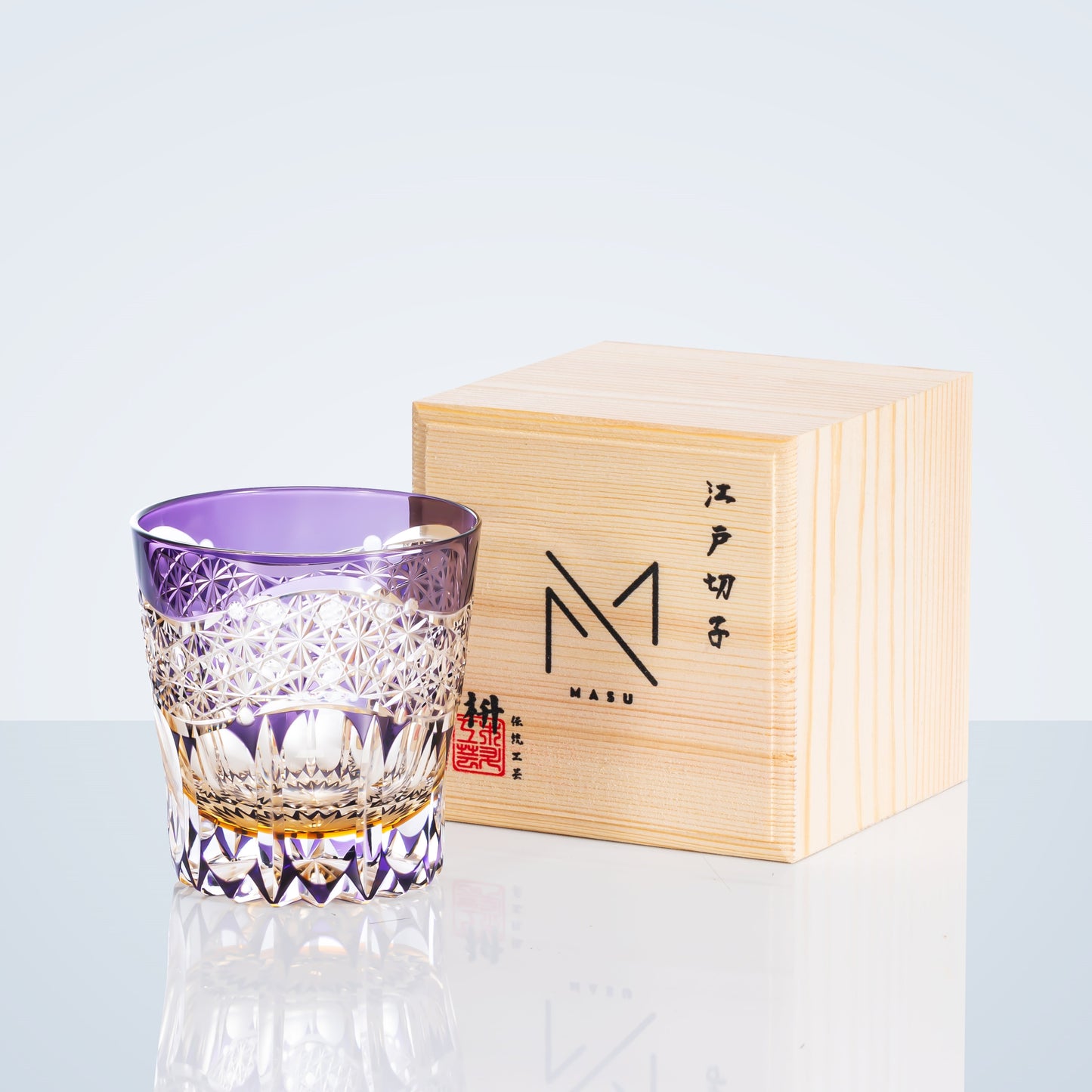 Whiskey Glass Edo Kiriko Amethyst Prism – Hand-Cut Geometric Japanese Tumbler with Wooden Box