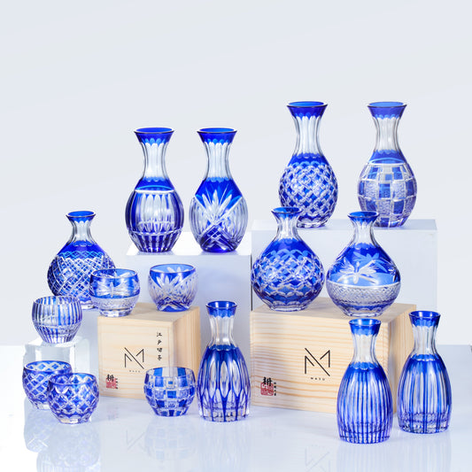 Sake Set Ruri Collection | Edo Kiriko Blue Flagon & Glass 10 Patterns