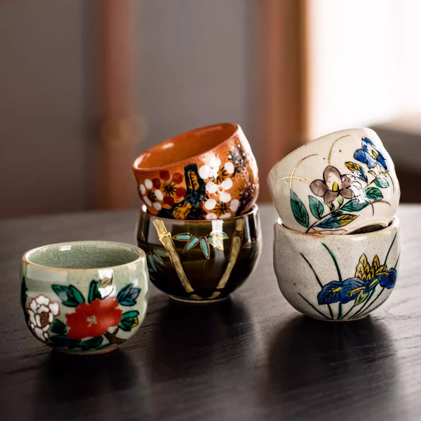 Japanese Tea Cup Set of 5 – Kutaniyaki Goh-Souka Wooden Box