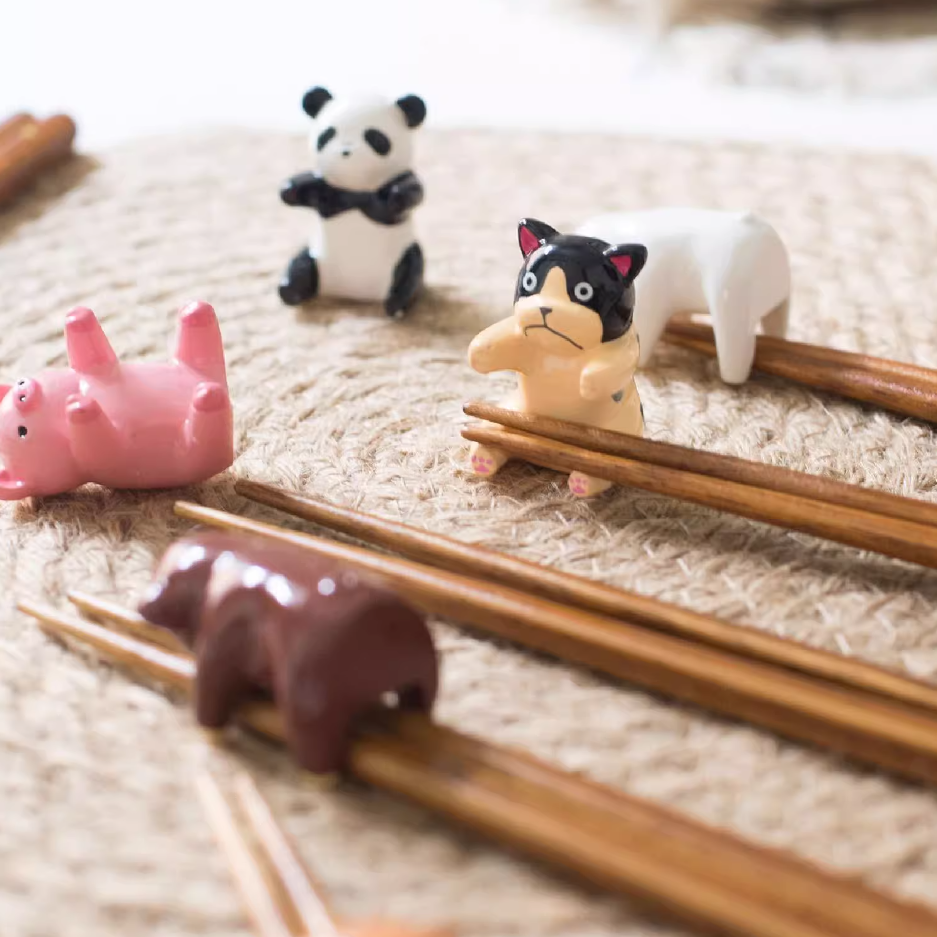 Kids Chopsticks Wooden Animal Series Japanese Panda Kitten with Rest