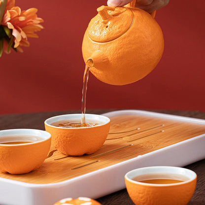 Fruit Tea Set with Tray | Realistic Porcelain Kaolin 4 Cups