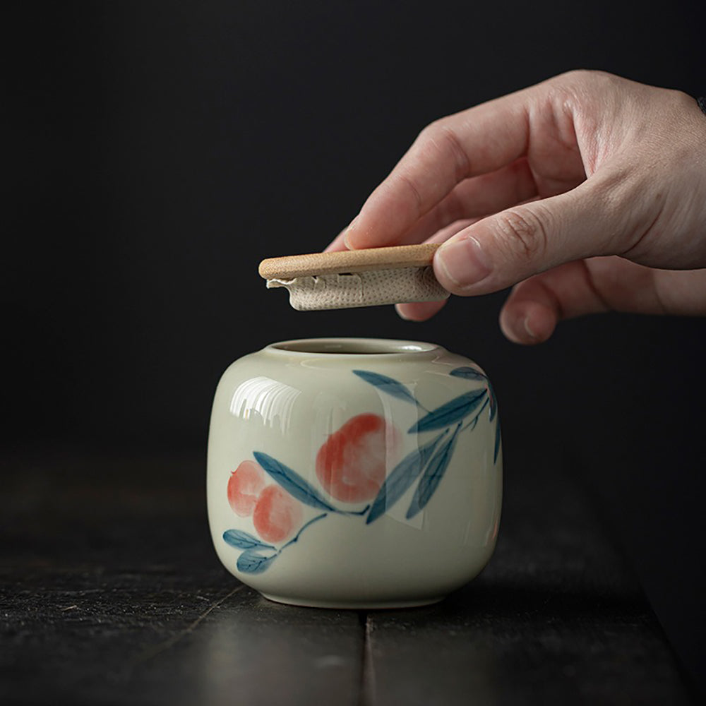 Ceramic Tea Caddy – Hand-Painted Porcelain Tea Canister with Wood Ash Glaze, 6 Styles | Tea Storage Jar