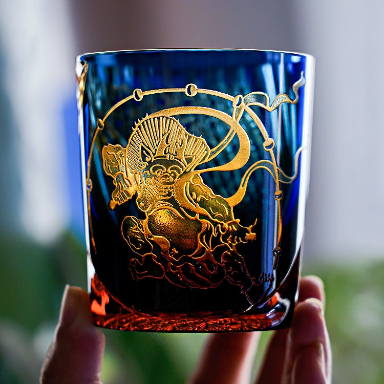 Whiskey Glass Edo Kiriko Raijin Thunder God | Hand-Cut Crystal