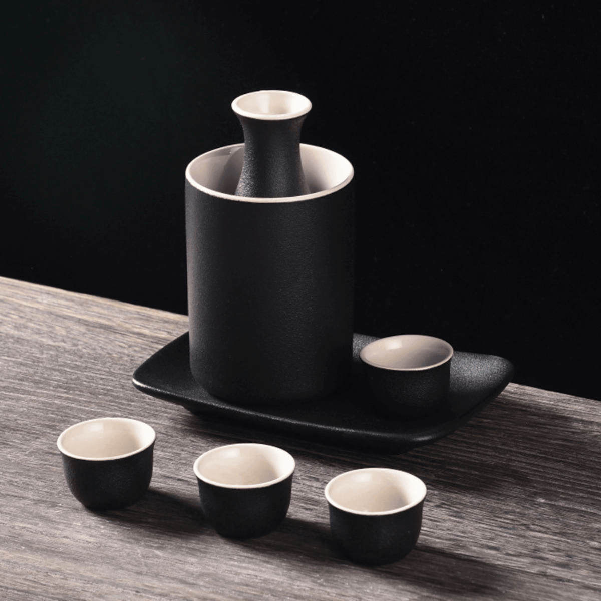 Japanese Sake Set – Ceramic with Warmer 4 Cups Flagon Plate