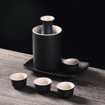 Japanese Sake Set – Ceramic with Warmer 4 Cups Flagon Plate