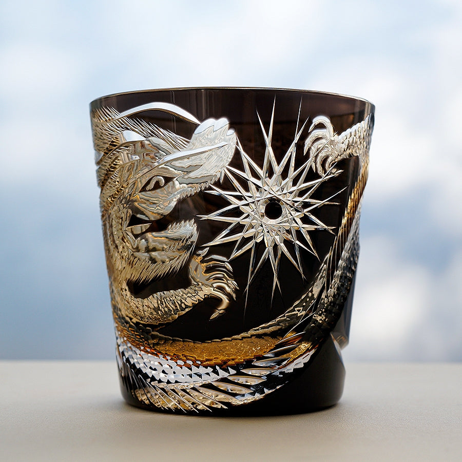 Crystal Whiskey Glass Soaring Dragon – Edo Kiriko Handcrafted