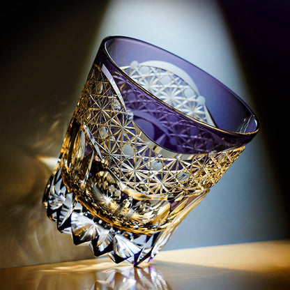 Whiskey Glass Edo Kiriko Amethyst Prism – Hand-Cut Geometric Japanese Tumbler with Wooden Box
