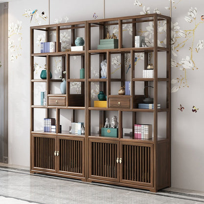 Solid Elm Wood Display Cabinet — Tenon-Mortise Curio Shelf