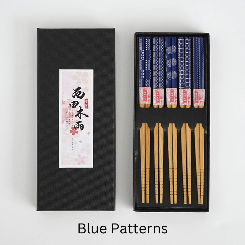 Bamboo Chopsticks Set of 5 Pairs – Japanese Themed Designs