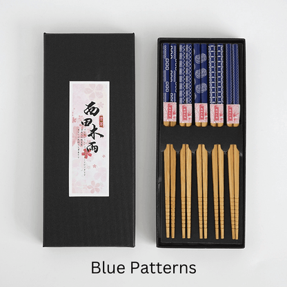 Bamboo Chopsticks Set of 5 Pairs – Japanese Themed Designs