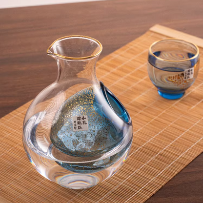 Cold Sake Set with Ice Chamber | Sapphire Galaxy Gold Rim