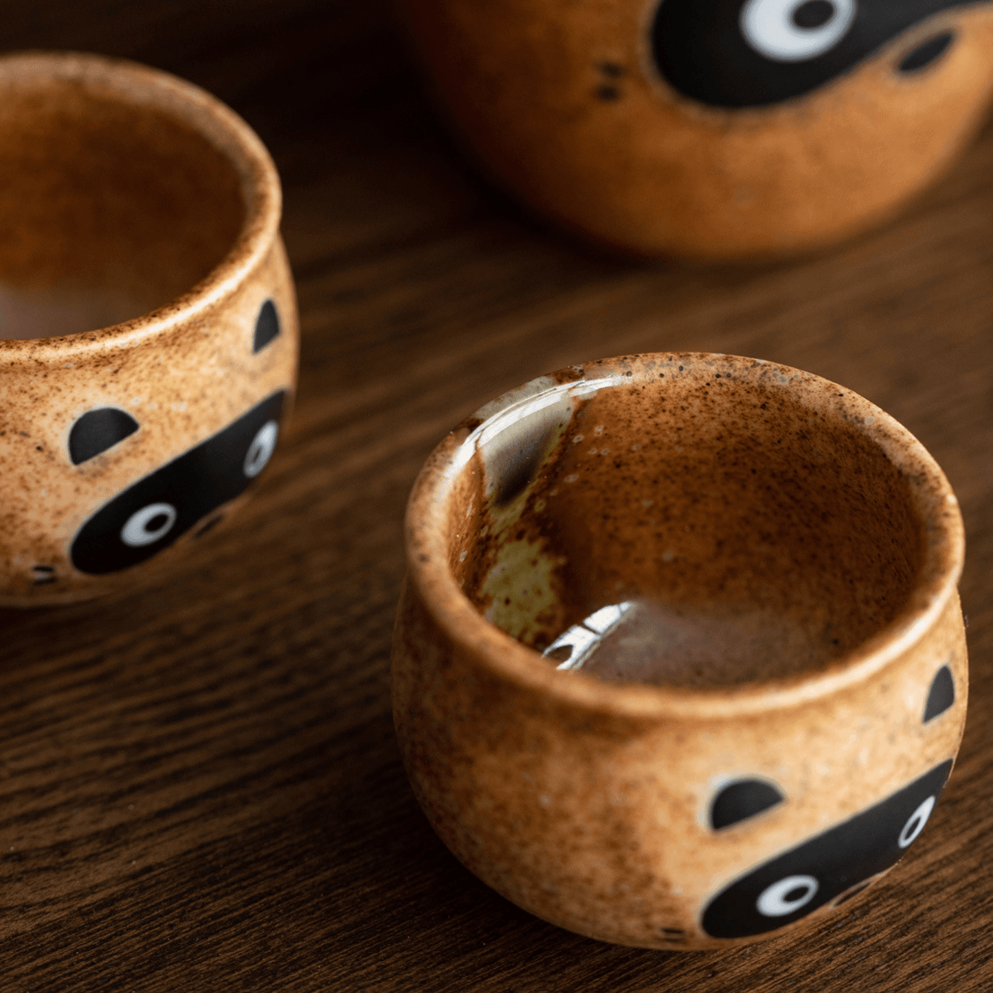 Ceramic Sake Set Tanuki Japanese Handcrafted Raccoon Folk Art Lucky