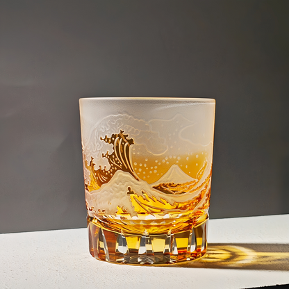 Whiskey Glass Edo Kiriko Fuji Wave | Hokusai Crystal Hand-Cut Art