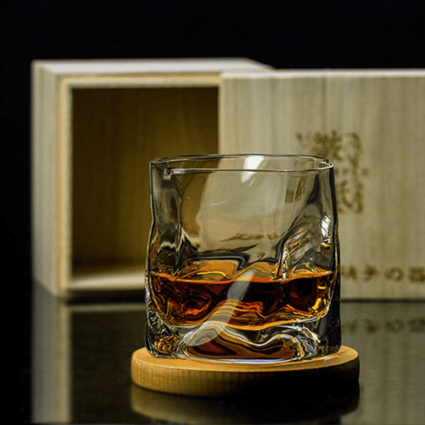 Whiskey Glass Edo Kiriko Crumple Body Japanese Hand-Cut Wooden Box