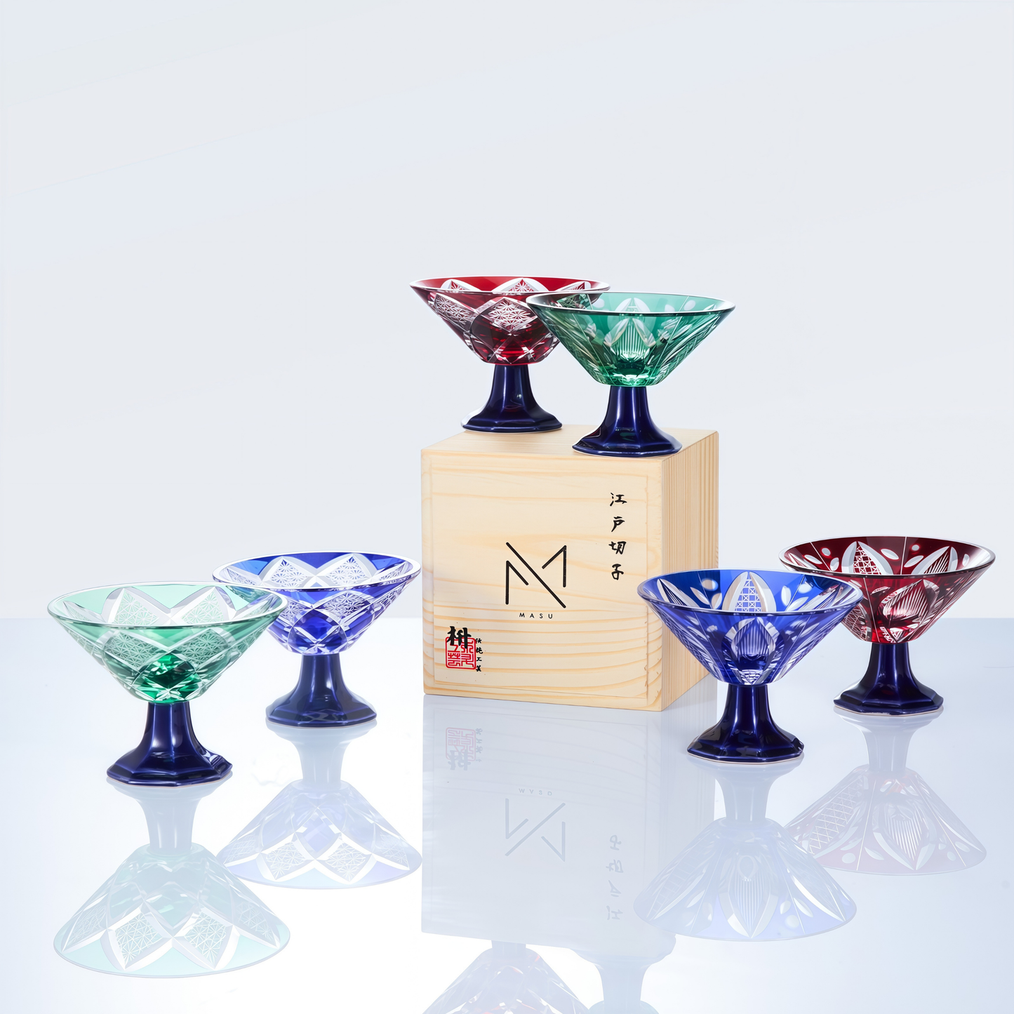 Sake Glass Edo Kiriko Karyu Hana-kiri Yarai Hand-Cut Crystal | Japanese Artisan Glassware