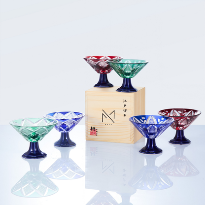 Sake Glass Edo Kiriko Karyu Hana-kiri Yarai Hand-Cut Crystal | Japanese Artisan Glassware