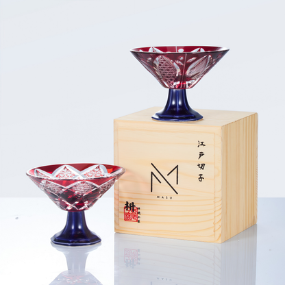 Sake Glass Edo Kiriko Karyu Hana-kiri Yarai Hand-Cut Crystal | Japanese Artisan Glassware