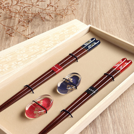 ISSOU Mankai Sakura Wooden Chopsticks Wedding Gift His Hers Box
