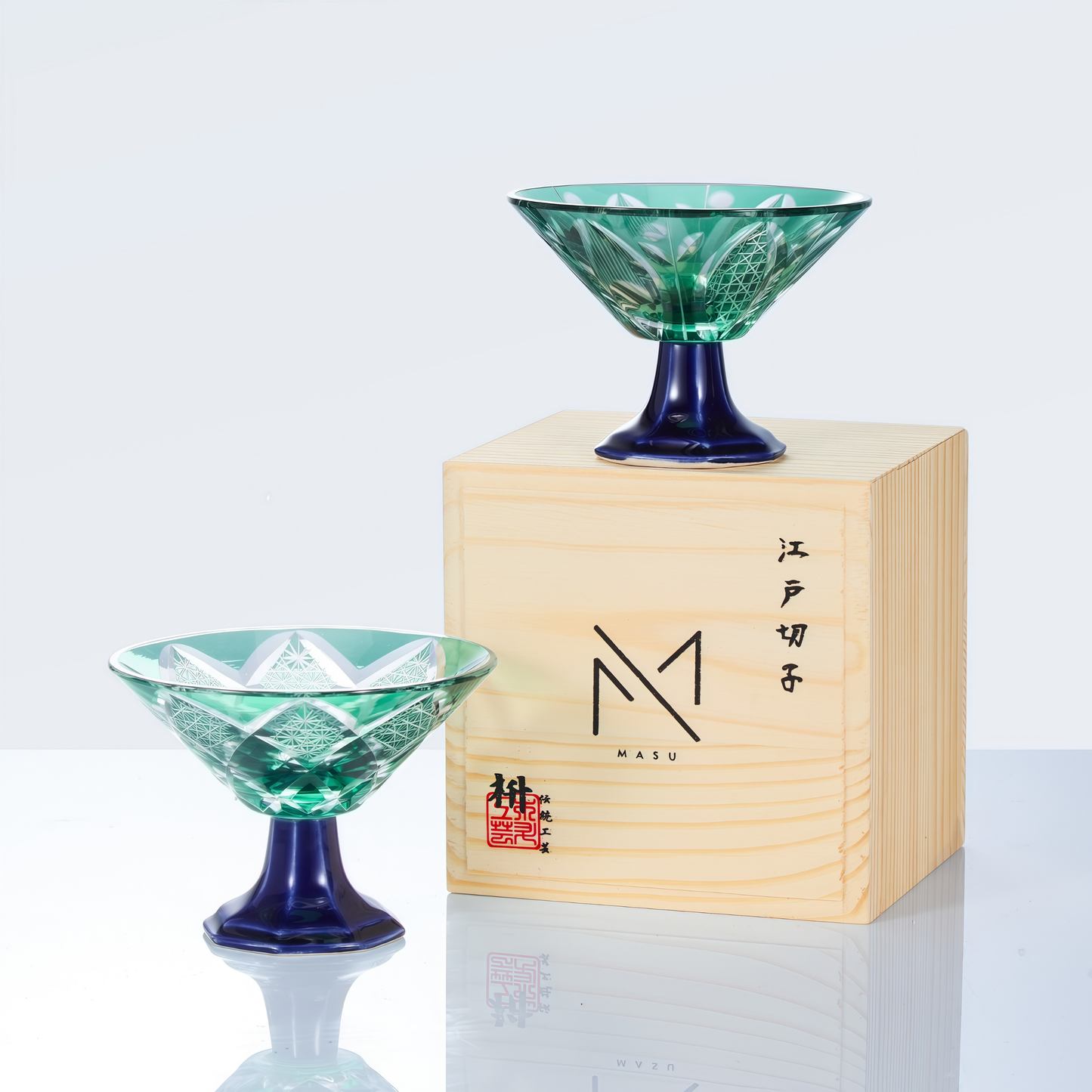Sake Glass Edo Kiriko Karyu Hana-kiri Yarai Hand-Cut Crystal | Japanese Artisan Glassware