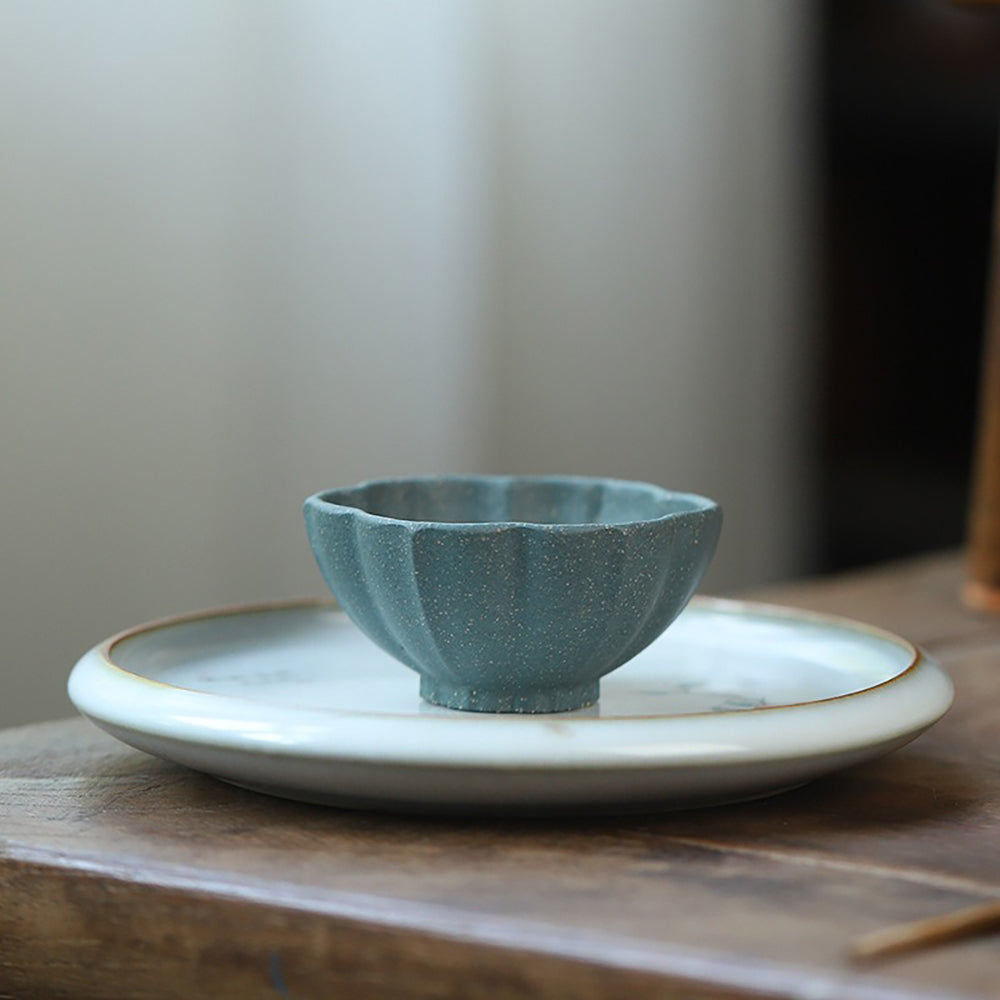 Yixing Clay Tea Cups Set of 5 Gongfu Petal Purple