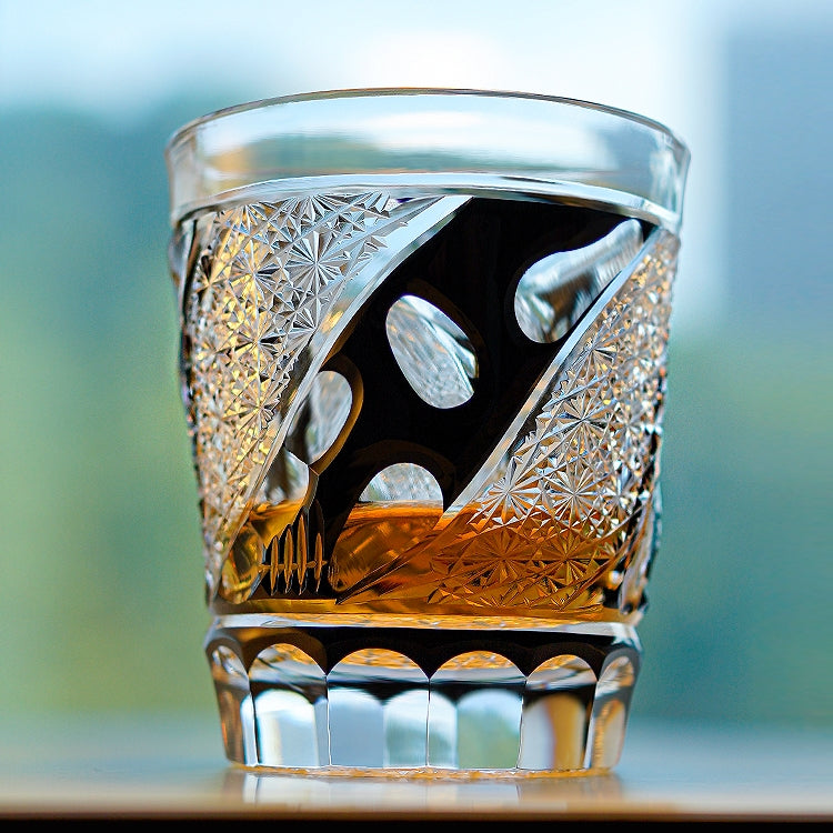 Crystal Whiskey Glass Midnight Asanoha | Edo Kiriko Handcrafted Hemp Leaf Pattern