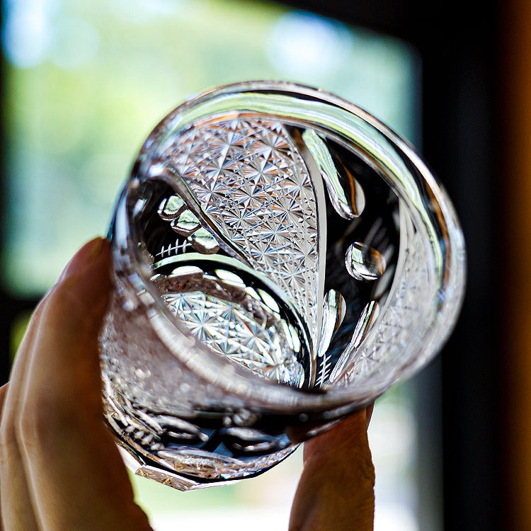 Crystal Whiskey Glass Midnight Asanoha | Edo Kiriko Handcrafted Hemp Leaf Pattern