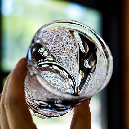 Crystal Whiskey Glass Midnight Asanoha | Edo Kiriko Handcrafted Hemp Leaf Pattern