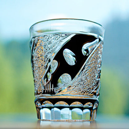Crystal Whiskey Glass Midnight Asanoha | Edo Kiriko Handcrafted Hemp Leaf Pattern
