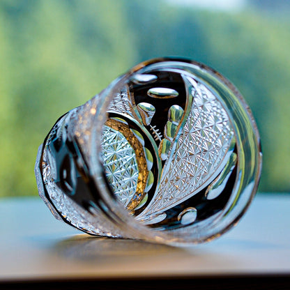 Crystal Whiskey Glass Midnight Asanoha | Edo Kiriko Handcrafted Hemp Leaf Pattern