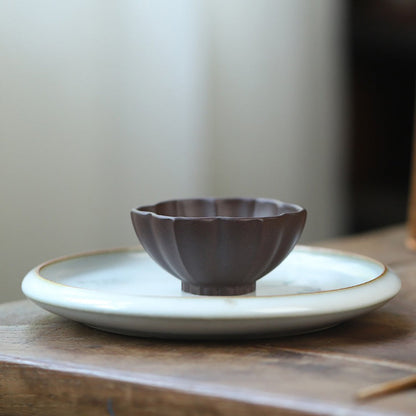 Yixing Clay Tea Cups Set of 5 Gongfu Petal Purple