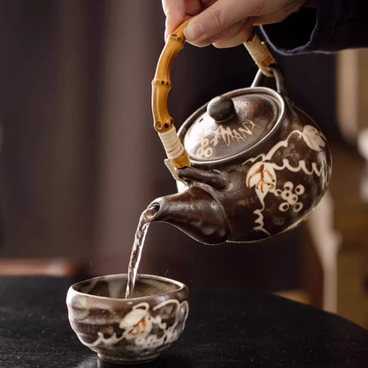 Japanese Tea Set Shino Ware | Teapot & 5 Teacups Haruaki