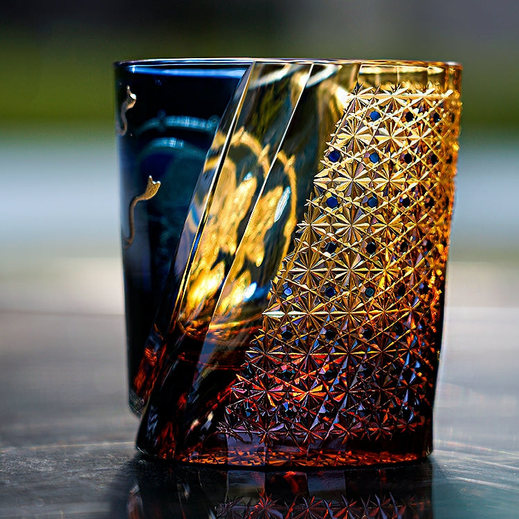 Whiskey Glass Edo Kiriko Raijin Thunder God | Hand-Cut Crystal