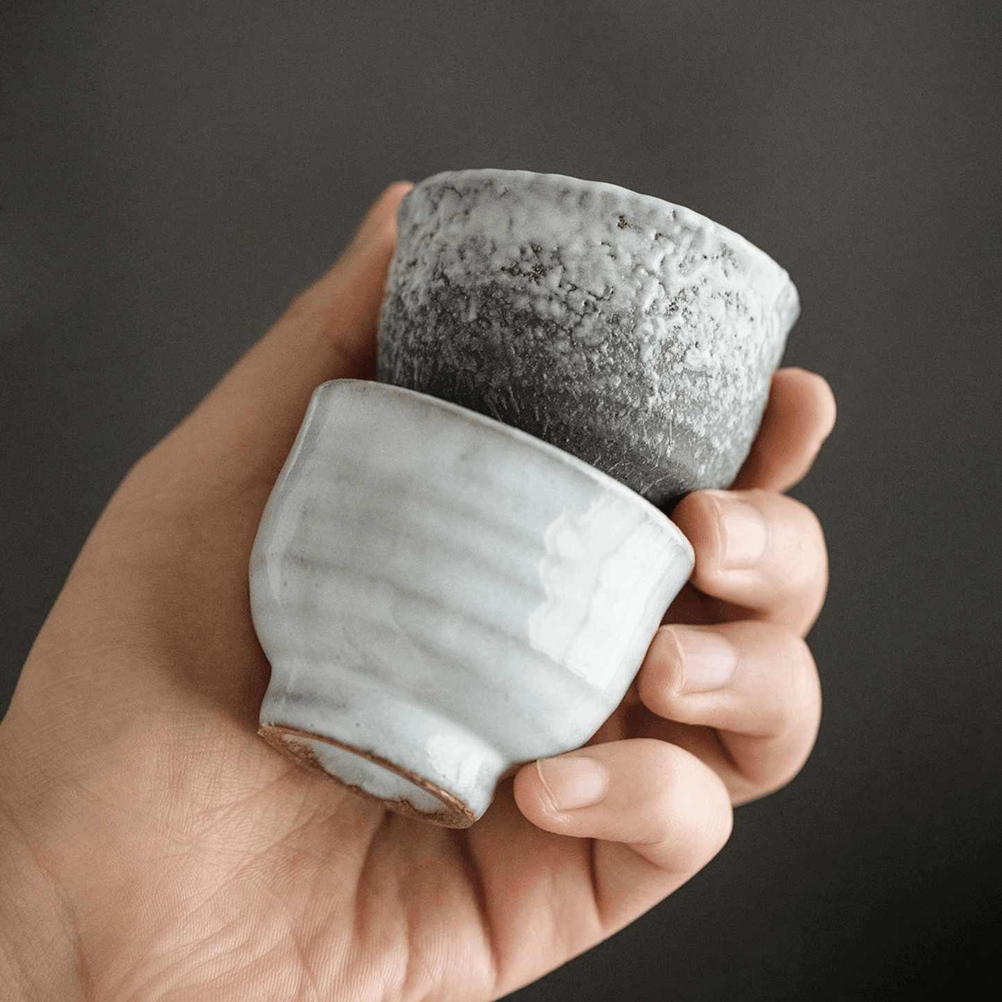 Tea Cup Set of 5 | Japanese Banko Ware Sandy Textured Handcrafted Ceramic