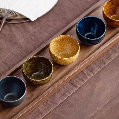 Japanese Tea Cup Set of 5 – Mino Ware Autumn Wabi-Sabi Glaze
