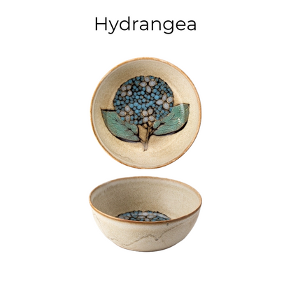Ceramic Floral Bowl – Nunobiki Ware Hydrangea & Sunflower