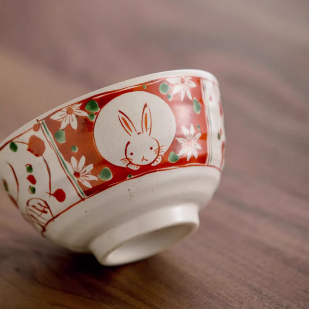 Japanese Ceramic Bowl Set of 5 – Mino Ware Rabbit Design