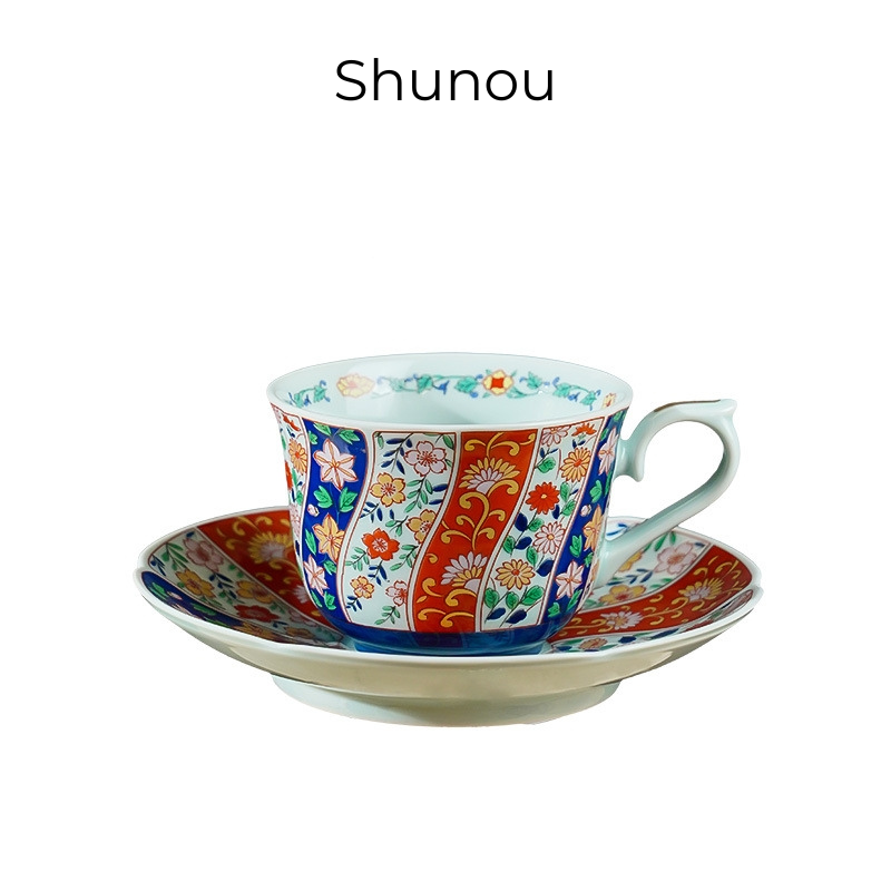 Japanese Tea Cup & Saucer Set – Mino Ware Kachofugetsu