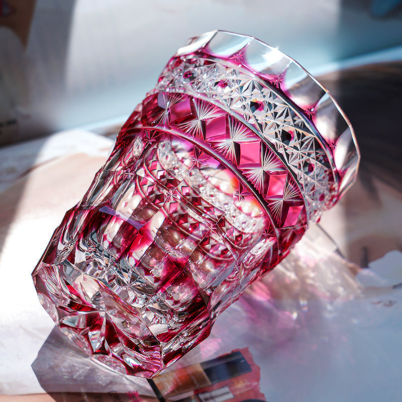 Whiskey Glass Ruby Aurora | Edo Kiriko Northern Lights Red Crystal