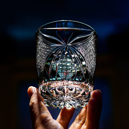 Hand-Cut Whiskey Glass Edo Kiriko Inkstone Grey Butterfly | Japanese Artisan Crystal Glassware