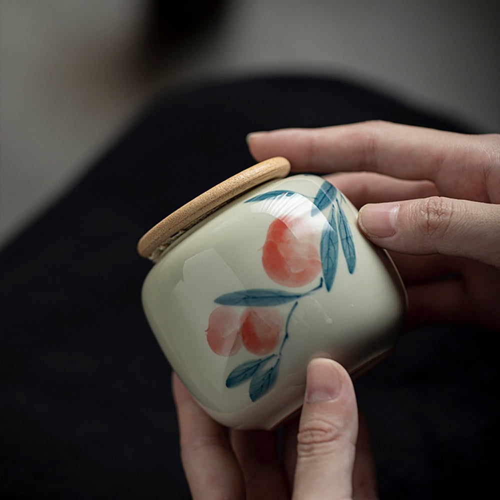 Ceramic Tea Caddy – Hand-Painted Porcelain Tea Canister with Wood Ash Glaze, 6 Styles | Tea Storage Jar